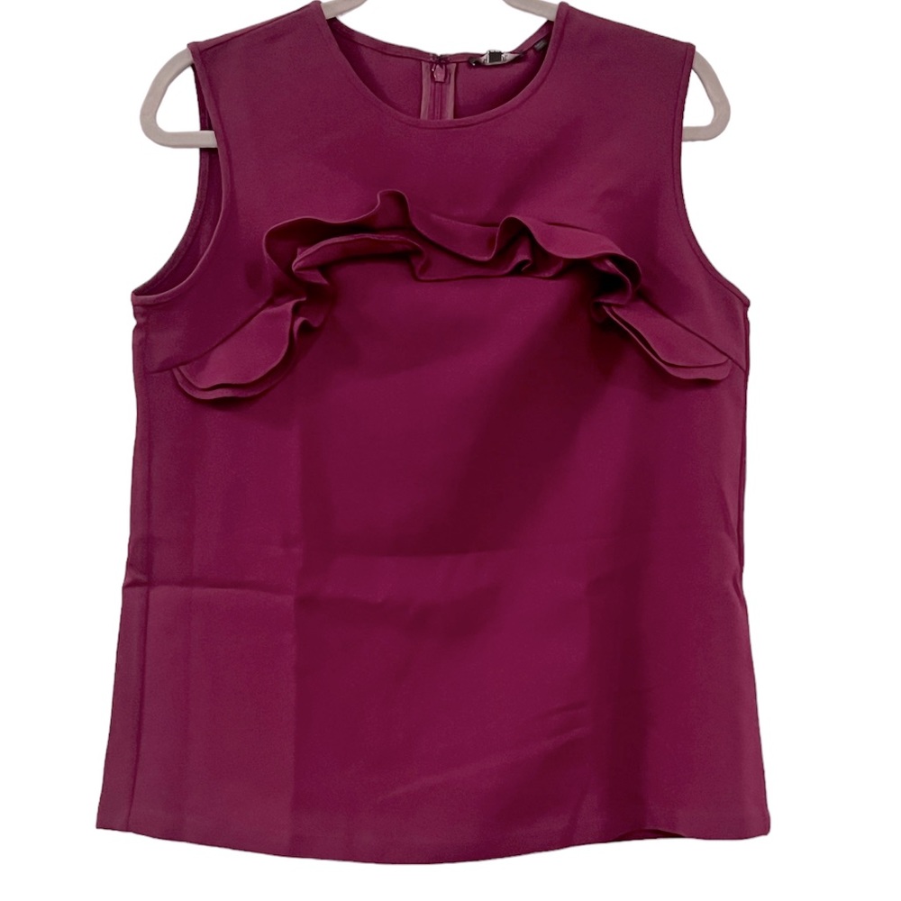 Raoul Irina ruffle-trim satin twill sleeveless top  Size 12